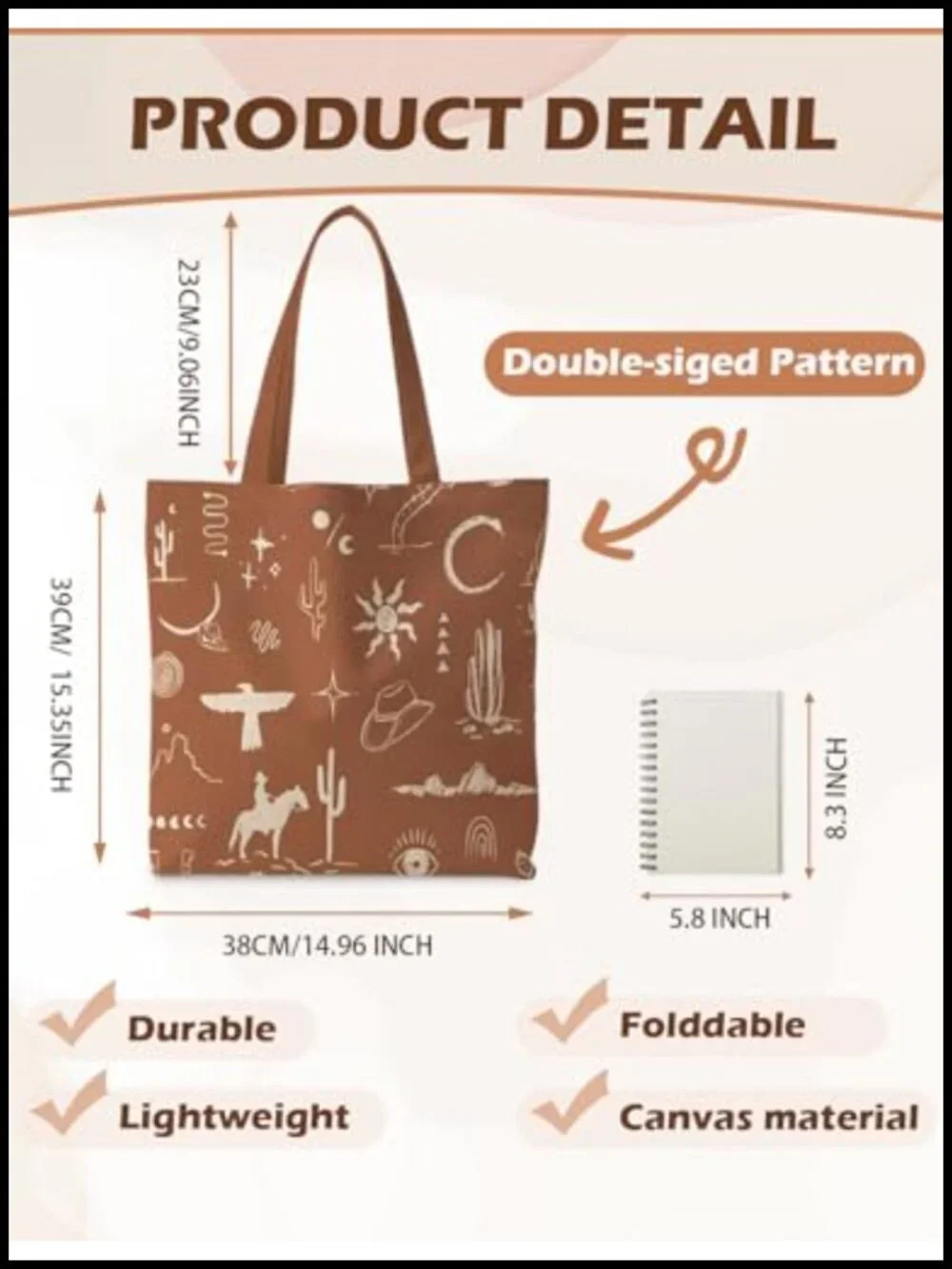 Canvas Tote Bag with Cowgirl Print, Reusable Grocery Bag, Western Gift